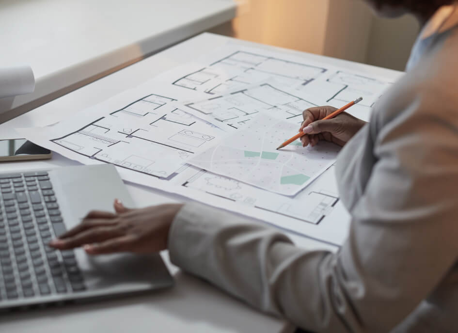 Architect reviewing urban planning masterplan